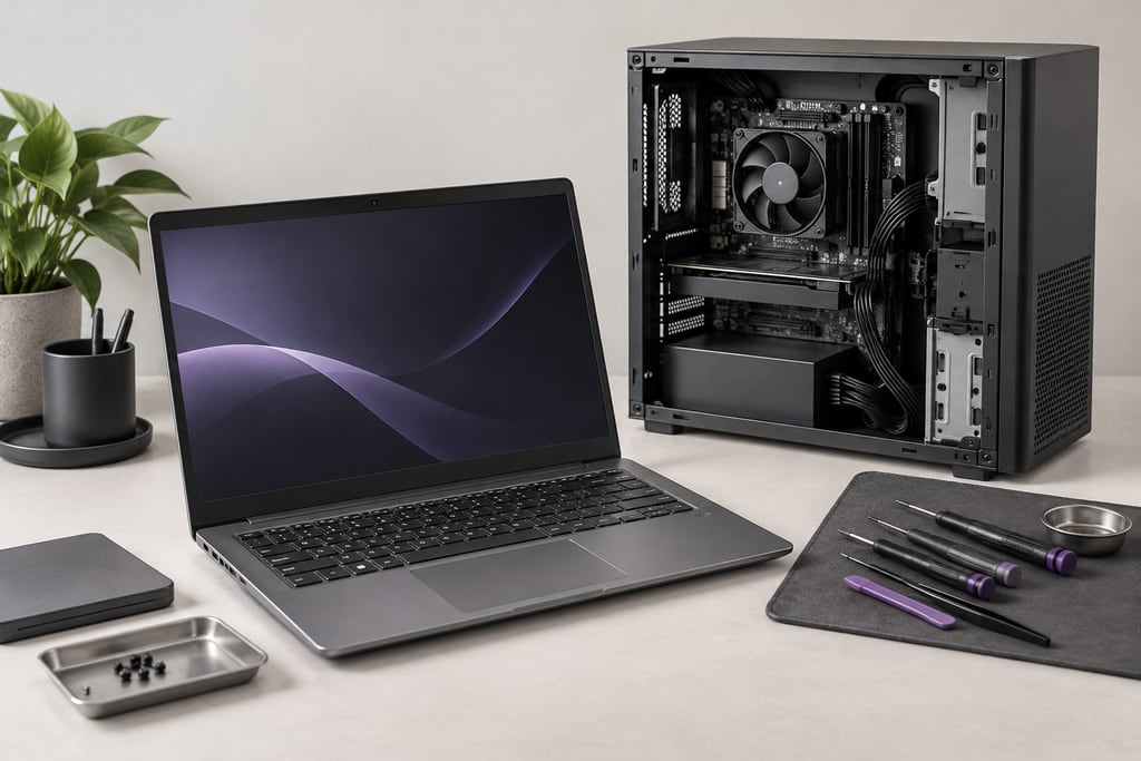 Laptop and desktop computer with repair tools